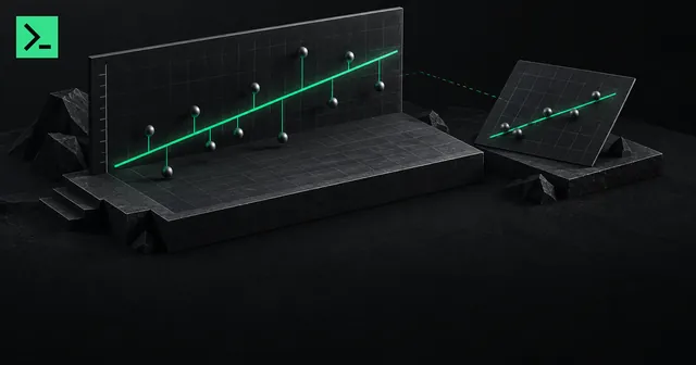 A plotting plane with measured points and a green fitted line with residual marks. A small MinerTerminal mark sits in the top-left corner.