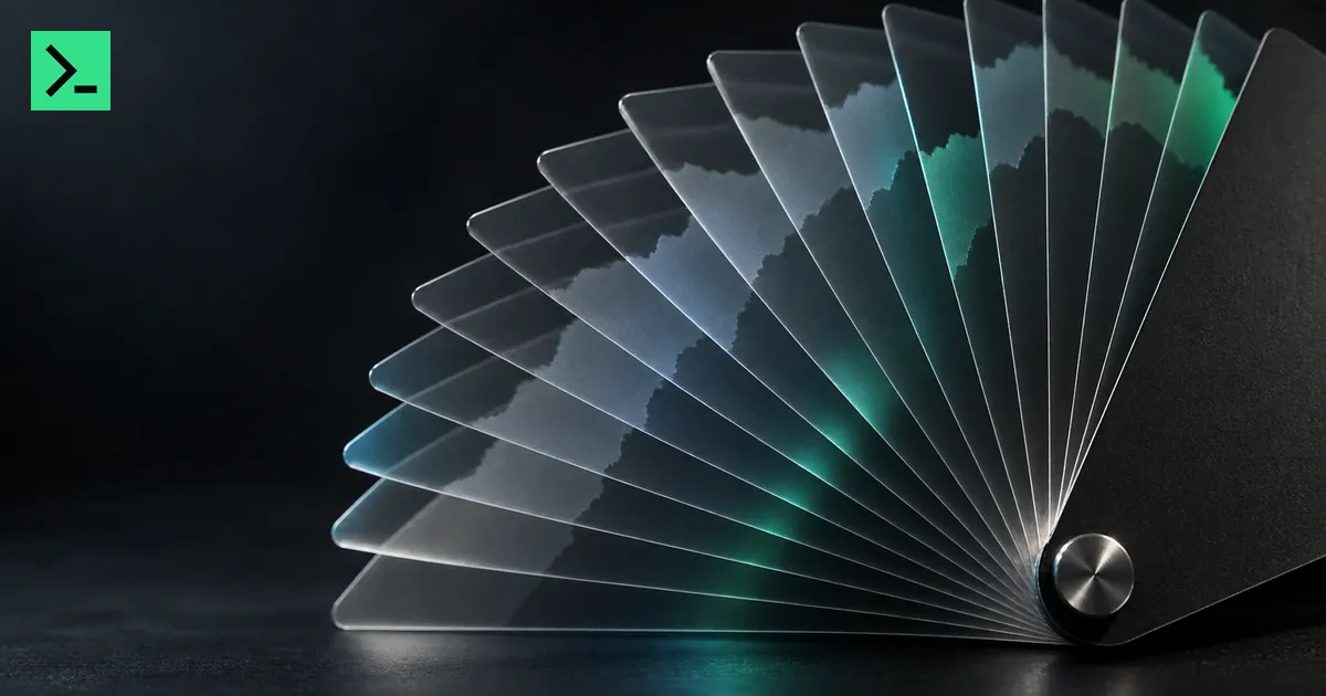 A fan of daily panes keyed to one central spindle. A small MinerTerminal mark sits in the top-left corner.