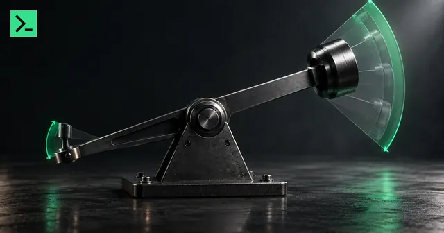 An amplification lever with a green pivot and an uncertainty collar. A small MinerTerminal mark sits in the top-left corner.