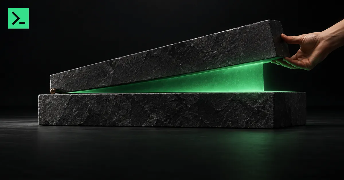 Two stacked slabs, a thin green wedge of margin between a high revenue slab and a fixed cost slab; a hand-sized nudge to the top slab visibly thickens the wedge many times over. A small MinerTerminal mark sits in the top-left corner.