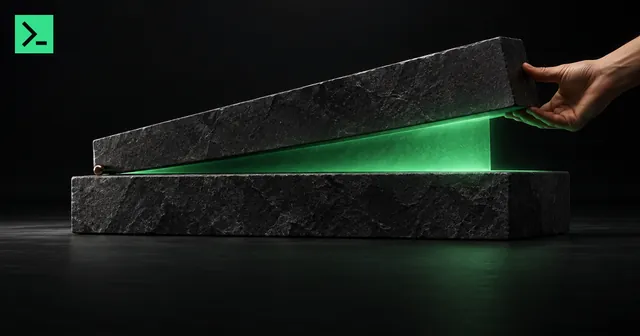 Two stacked slabs, a thin green wedge of margin between a high revenue slab and a fixed cost slab; a hand-sized nudge to the top slab visibly thickens the wedge many times over. A small MinerTerminal mark sits in the top-left corner.